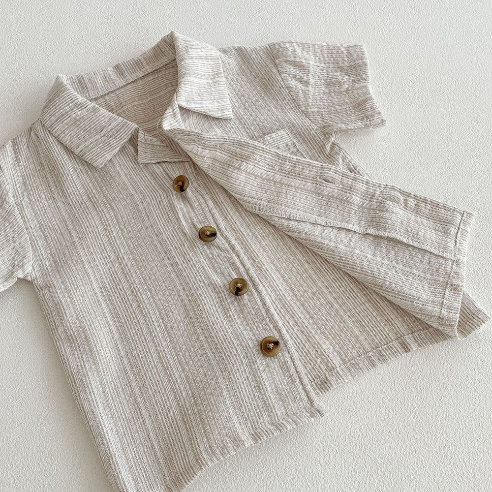 Baby Kids Boys Letters Pattern Single Breasted Shirt and Shorts 2-Piece Striped Clothing Set