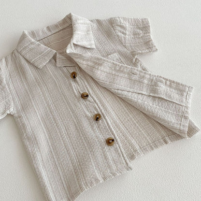 Baby Kids Boys Letters Pattern Single Breasted Shirt and Shorts 2-Piece Striped Clothing Set