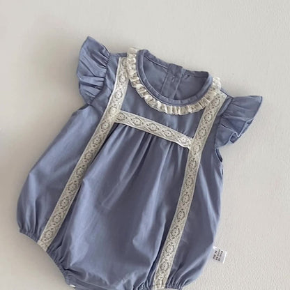 Baby Girls Fly Sleeves Lace Trim Vintage Bodysuit