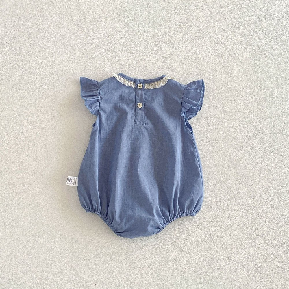 Baby Girls Fly Sleeves Lace Trim Vintage Bodysuit