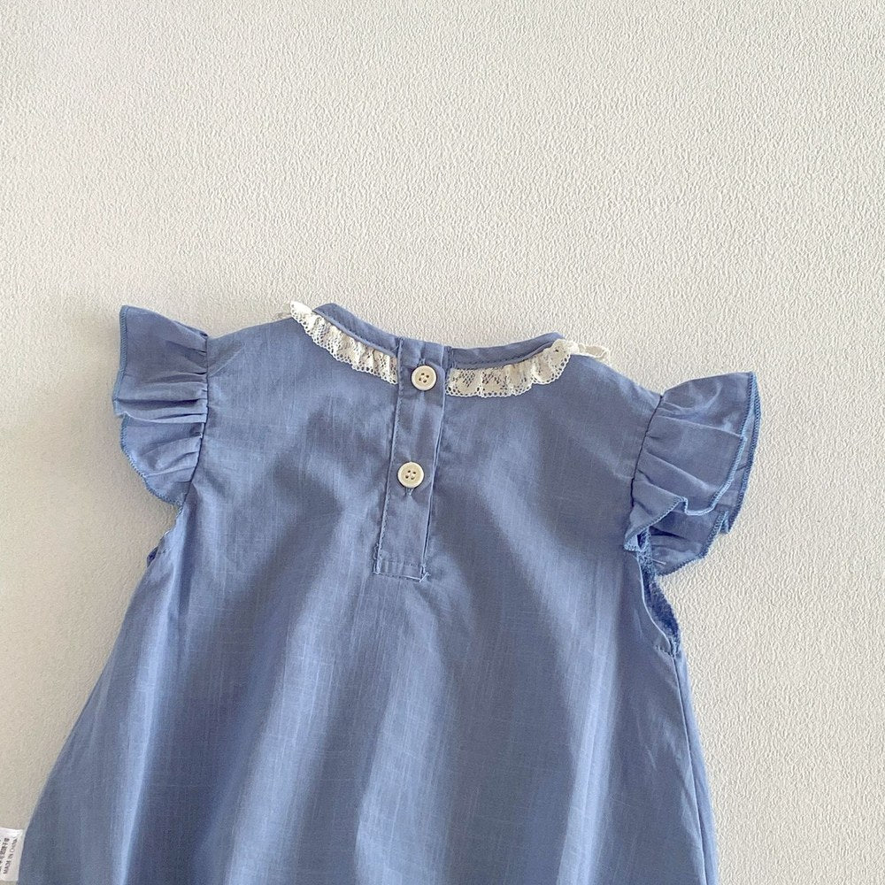 Baby Girls Fly Sleeves Lace Trim Vintage Bodysuit