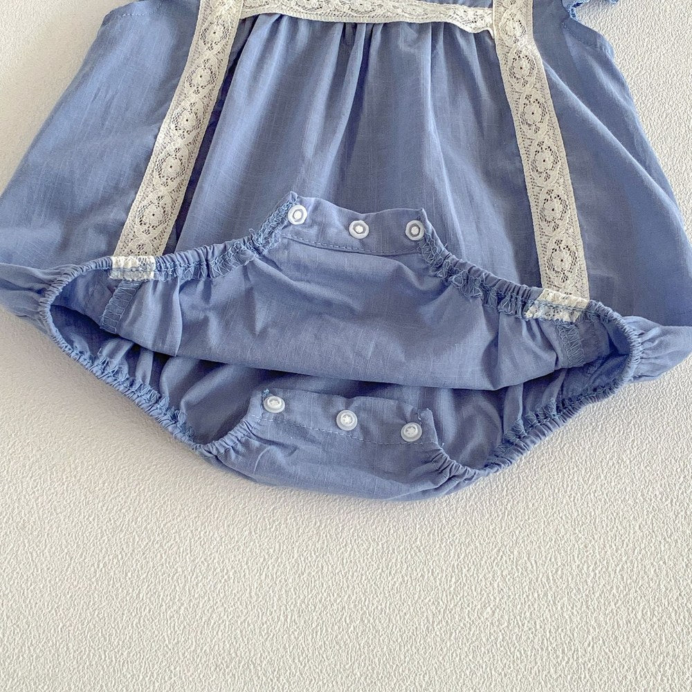 Baby Girls Fly Sleeves Lace Trim Vintage Bodysuit