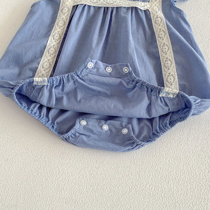 Baby Girls Fly Sleeves Lace Trim Vintage Bodysuit