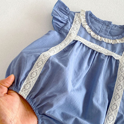 Baby Girls Fly Sleeves Lace Trim Vintage Bodysuit