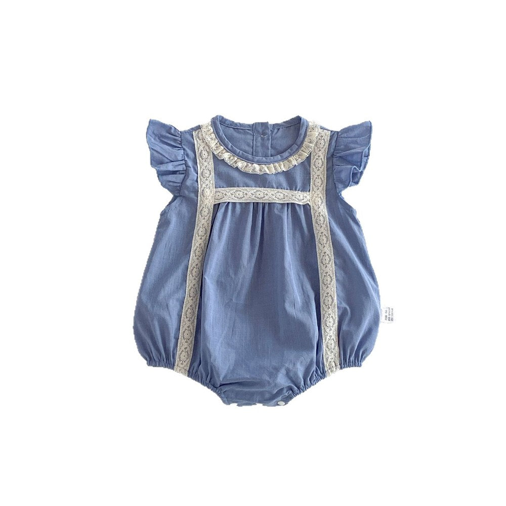 Baby Girls Fly Sleeves Lace Trim Vintage Bodysuit