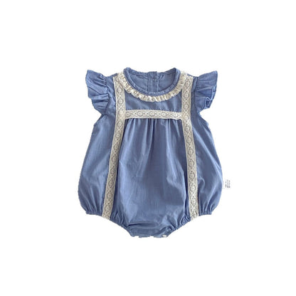 Baby Girls Fly Sleeves Lace Trim Vintage Bodysuit