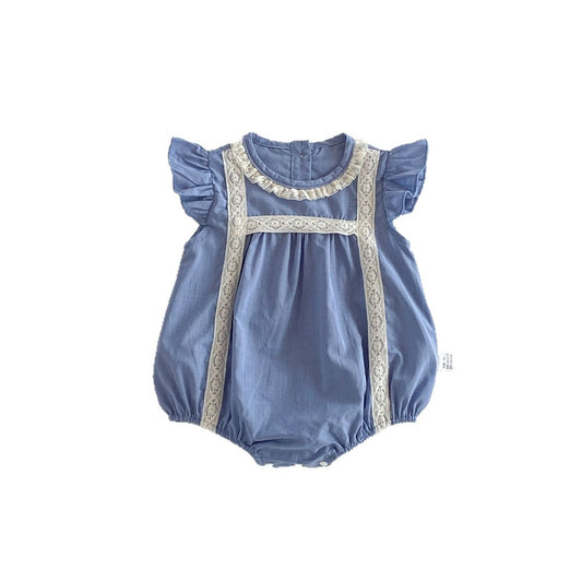 Baby Girls Fly Sleeves Lace Trim Vintage Bodysuit