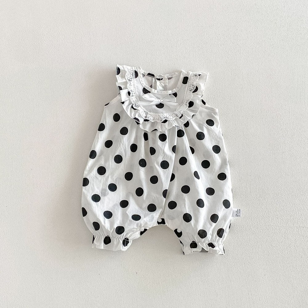 Baby Girls Sleeveless Polka Dots Pattern Rompers