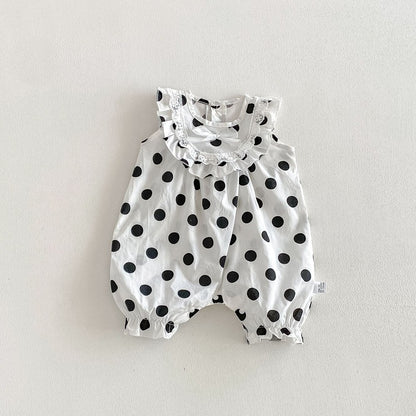 Baby Girls Sleeveless Polka Dots Pattern Rompers