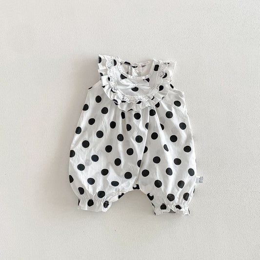 Baby Girls Sleeveless Polka Dots Pattern Rompers