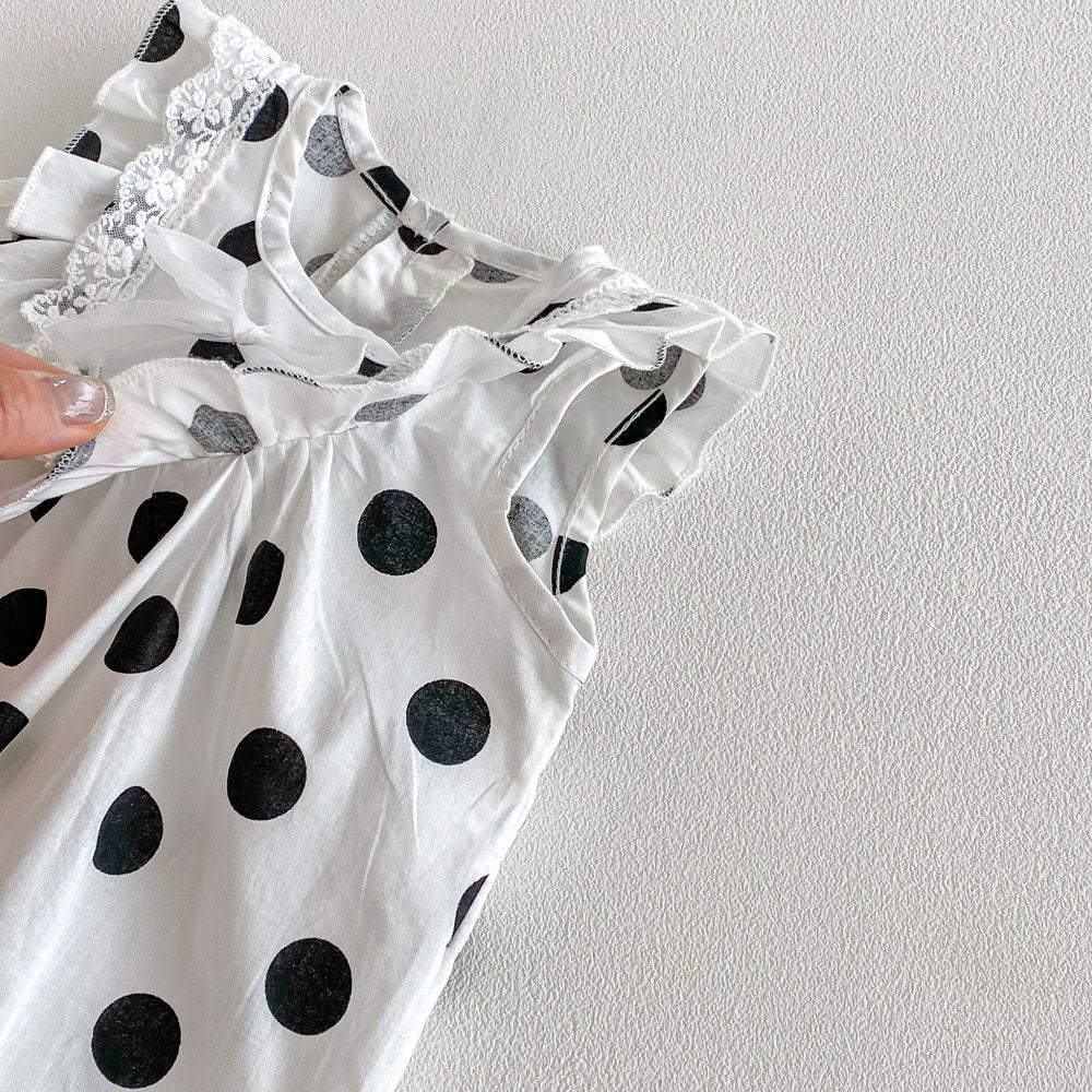 Baby Girls Sleeveless Polka Dots Pattern Rompers