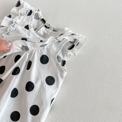 Baby Girls Sleeveless Polka Dots Pattern Rompers