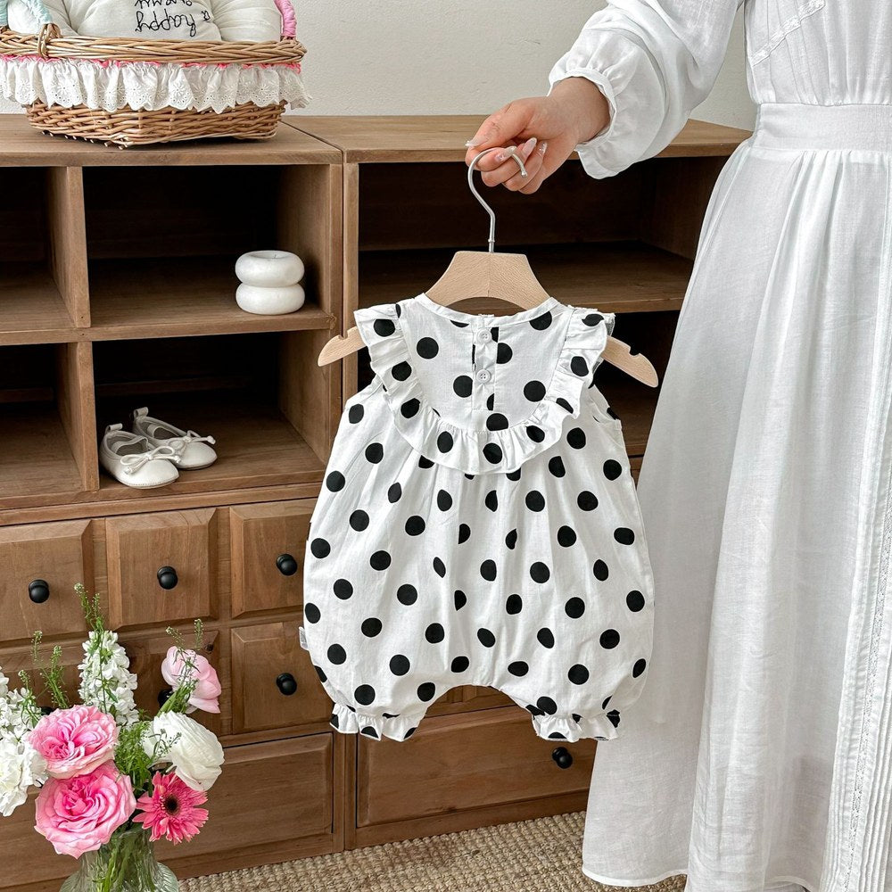 Baby Girls Sleeveless Polka Dots Pattern Rompers