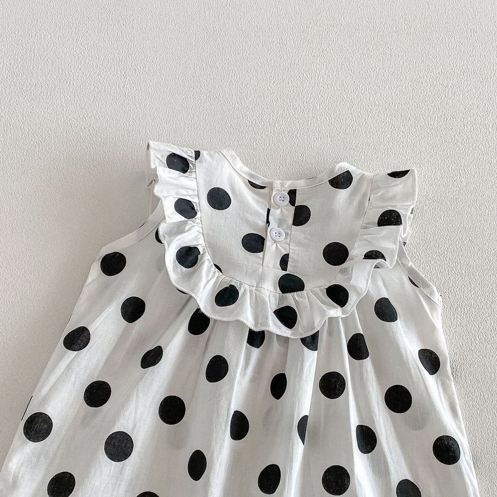 Baby Girls Sleeveless Polka Dots Pattern Rompers