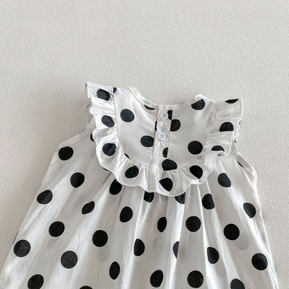 Baby Girls Sleeveless Polka Dots Pattern Rompers