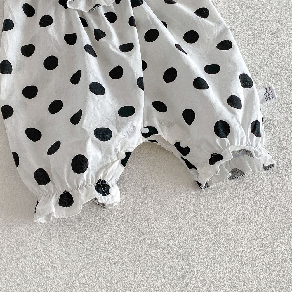 Baby Girls Sleeveless Polka Dots Pattern Rompers