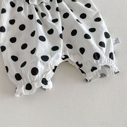 Baby Girls Sleeveless Polka Dots Pattern Rompers