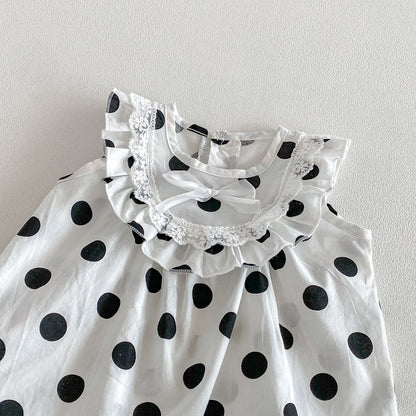 Baby Girls Sleeveless Polka Dots Pattern Rompers