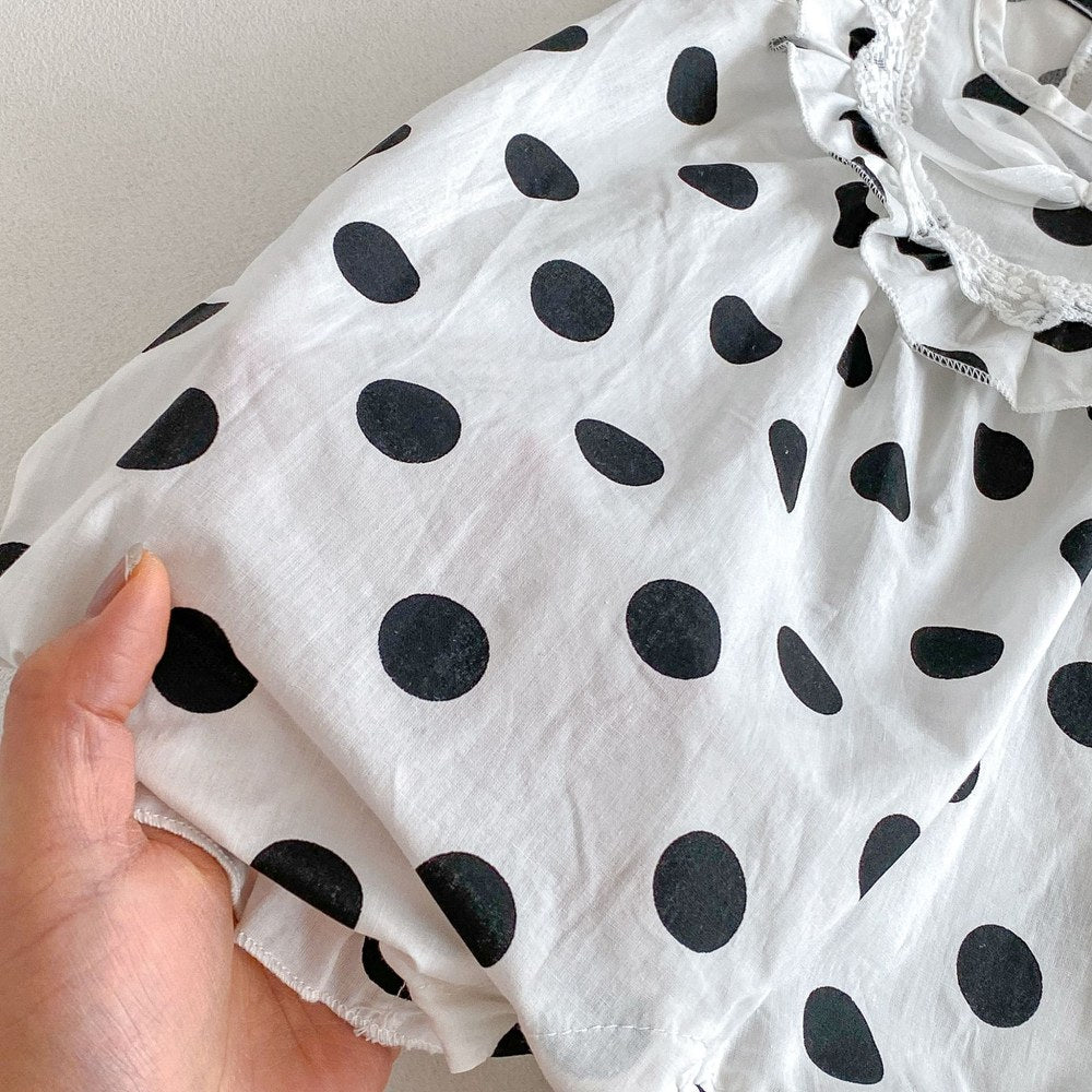 Baby Girls Sleeveless Polka Dots Pattern Rompers