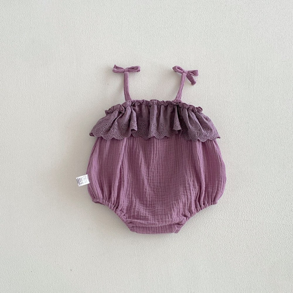 Baby Girls Sleeveless Flowers Pattern Plain Strap Bodysuit
