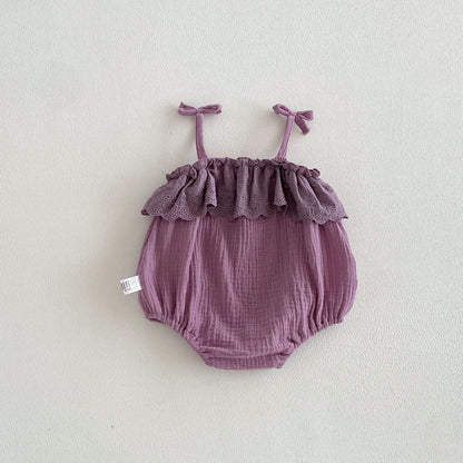 Baby Girls Sleeveless Flowers Pattern Plain Strap Bodysuit