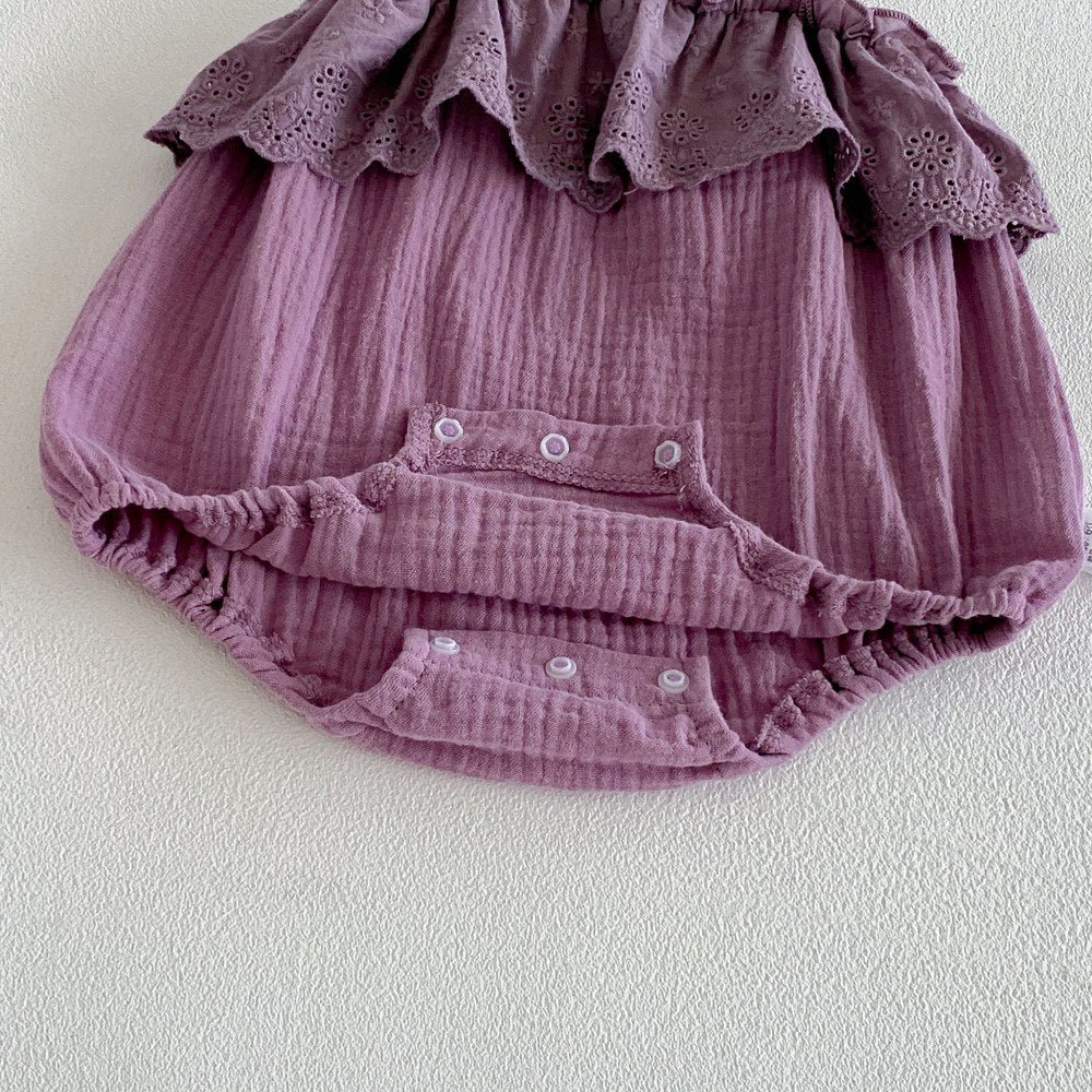 Baby Girls Sleeveless Flowers Pattern Plain Strap Bodysuit