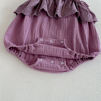 Baby Girls Sleeveless Flowers Pattern Plain Strap Bodysuit