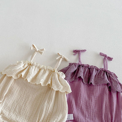 Baby Girls Sleeveless Flowers Pattern Plain Strap Bodysuit