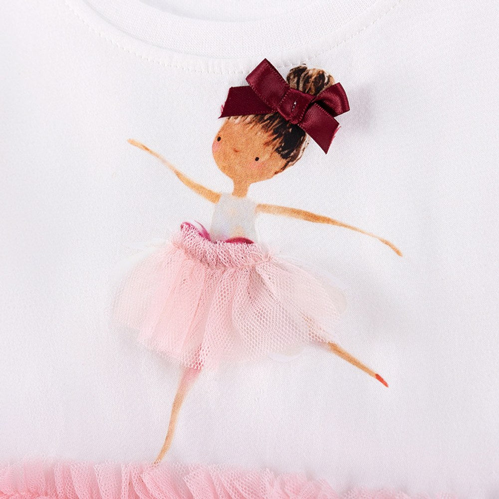 Cartoon Pattern Short Sleeves Tulle Patchwork Dress for Stylish Girls