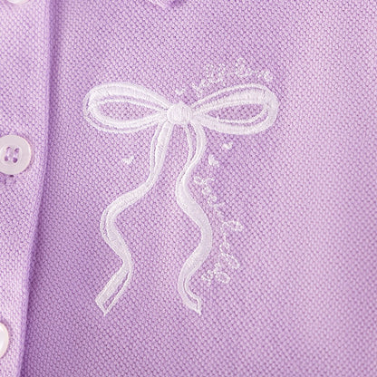 Butterfly-bows Pattern Short Sleeves Turn-down Collar Dress for Stylish Girls