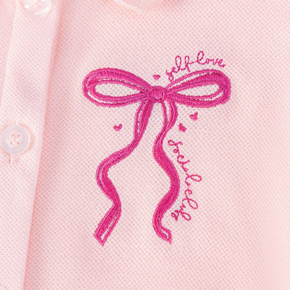 Butterfly-bows Pattern Short Sleeves Turn-down Collar Dress for Stylish Girls