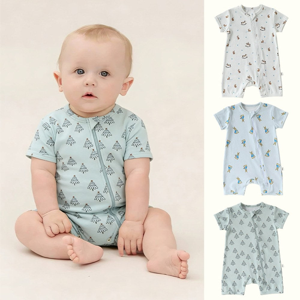 Baby Unisex Sleeveless Cartoon Pattern Zip-Up Rompers Bodysuits