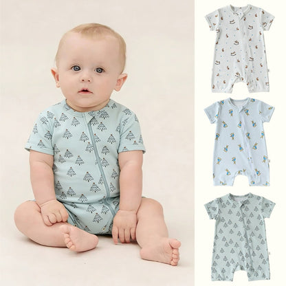 Baby Unisex Sleeveless Cartoon Pattern Zip-Up Rompers Bodysuits