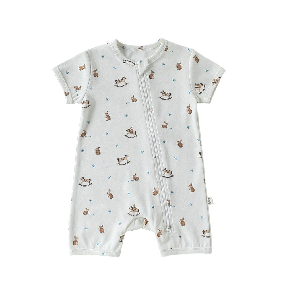 Baby Unisex Sleeveless Cartoon Pattern Zip-Up Rompers Bodysuits