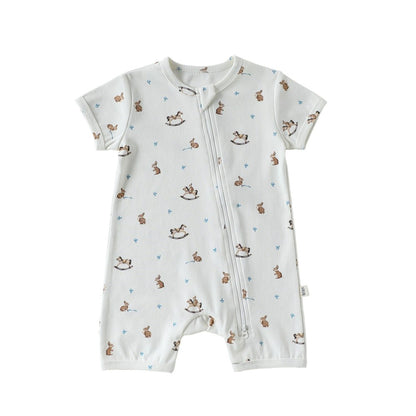 Baby Unisex Sleeveless Cartoon Pattern Zip-Up Rompers Bodysuits