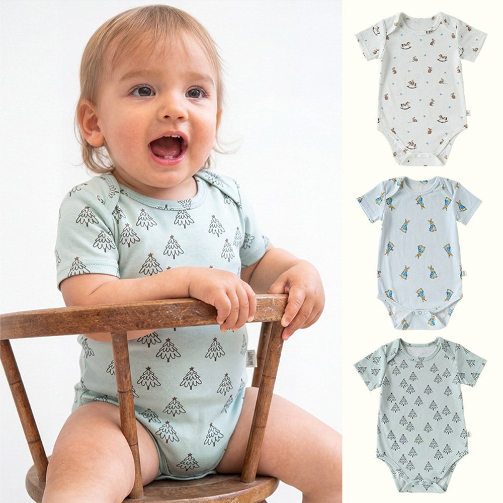 Baby Boys and Girls Short Sleeves Cartoon Pattern Bodysuit