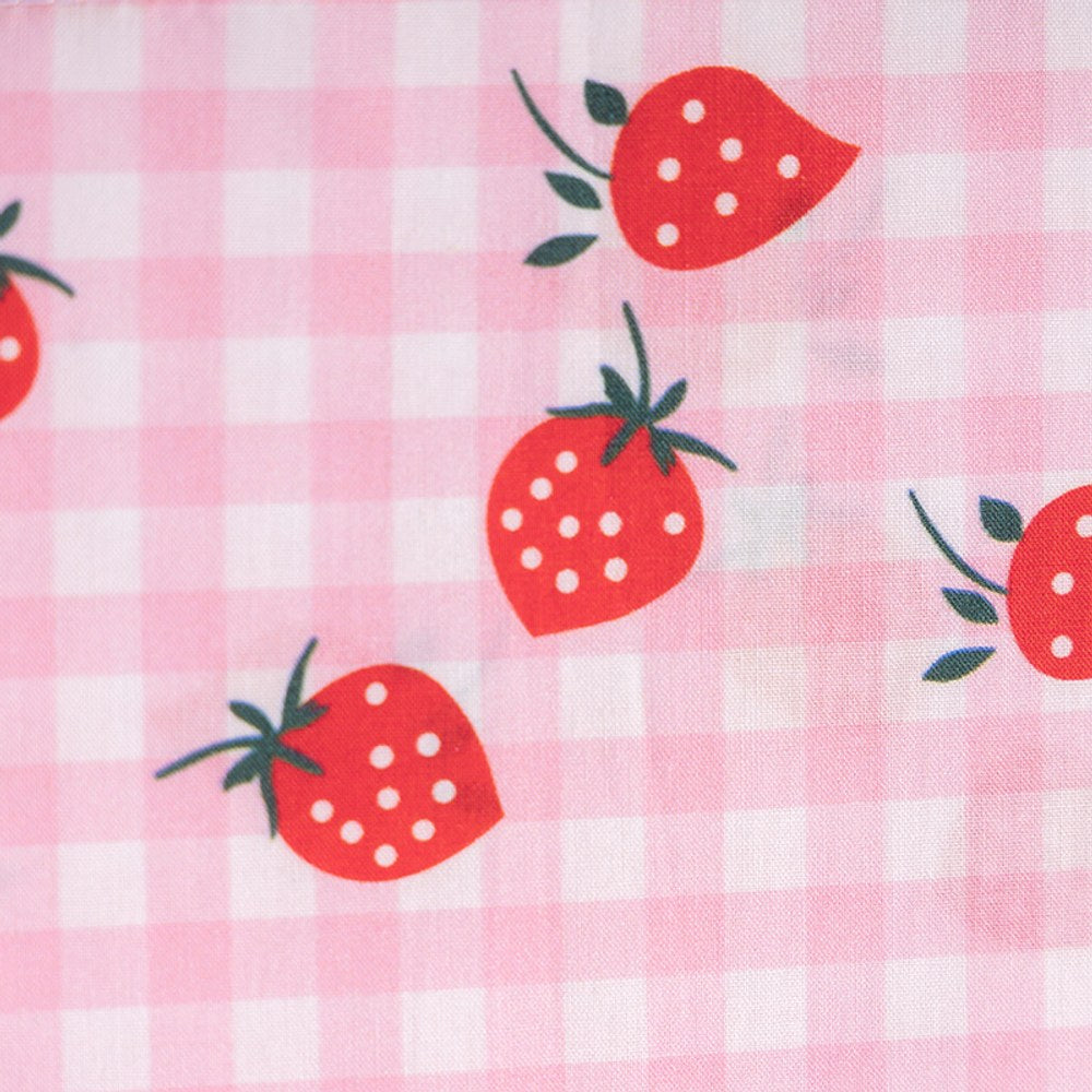 Strawberry and Plaid Pattern Short Sleeves Dress for Stylish Girls
