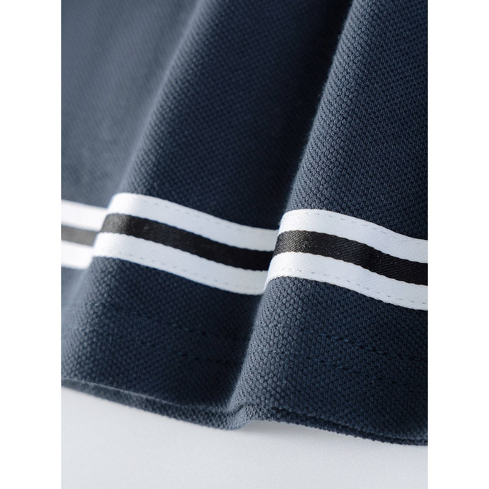 Striped Short Sleeves Turn-down Collar Dress for Stylish Girls
