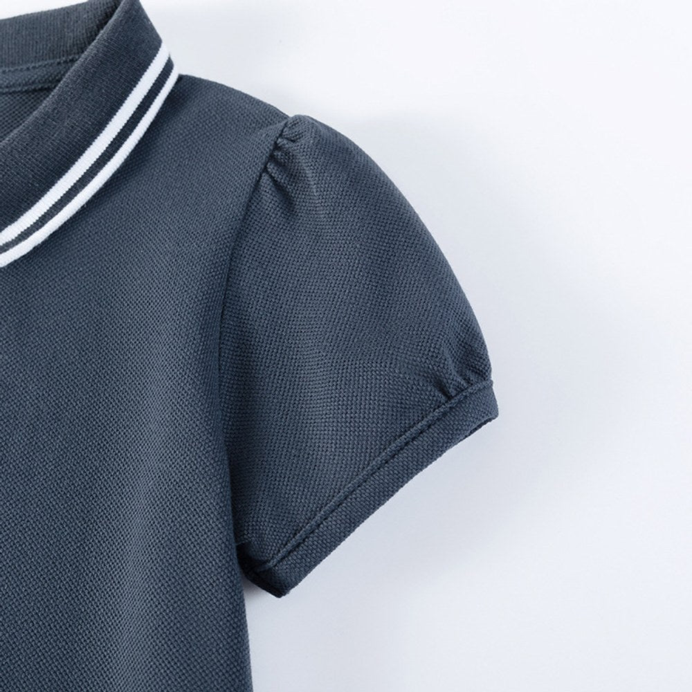 Striped Short Sleeves Turn-down Collar Dress for Stylish Girls