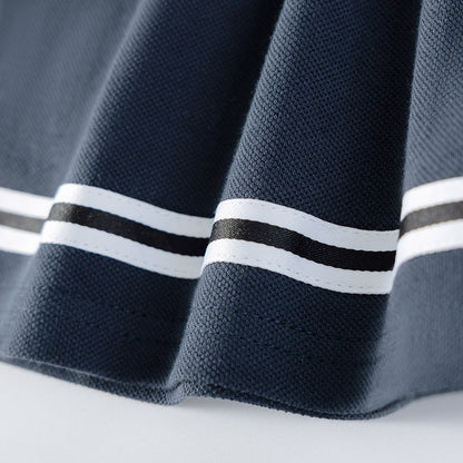 Striped Short Sleeves Turn-down Collar Dress for Stylish Girls