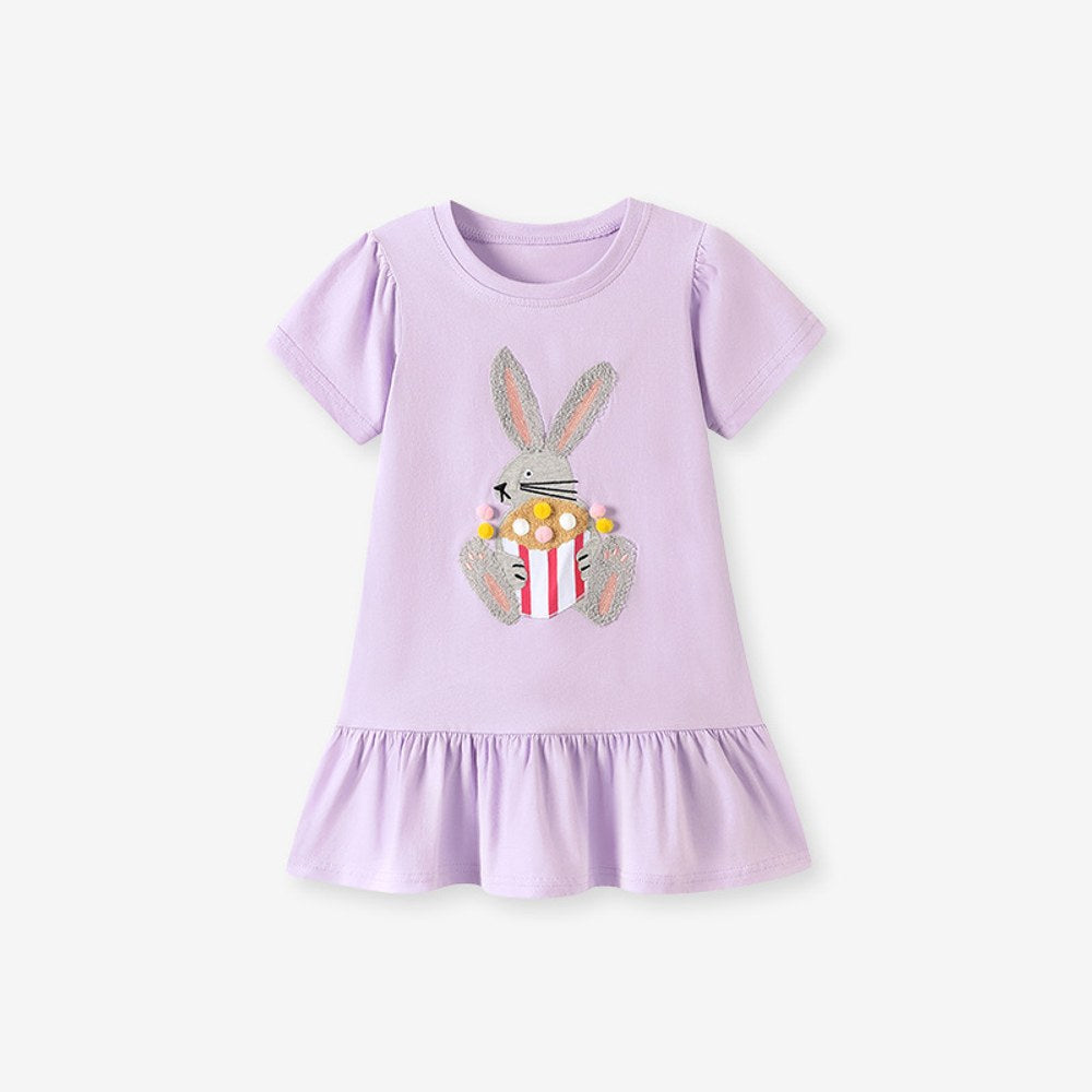 Animals Cartoon Pattern Short Sleeves Dress for Stylish Girls