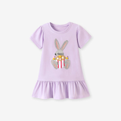 Animals Cartoon Pattern Short Sleeves Dress for Stylish Girls