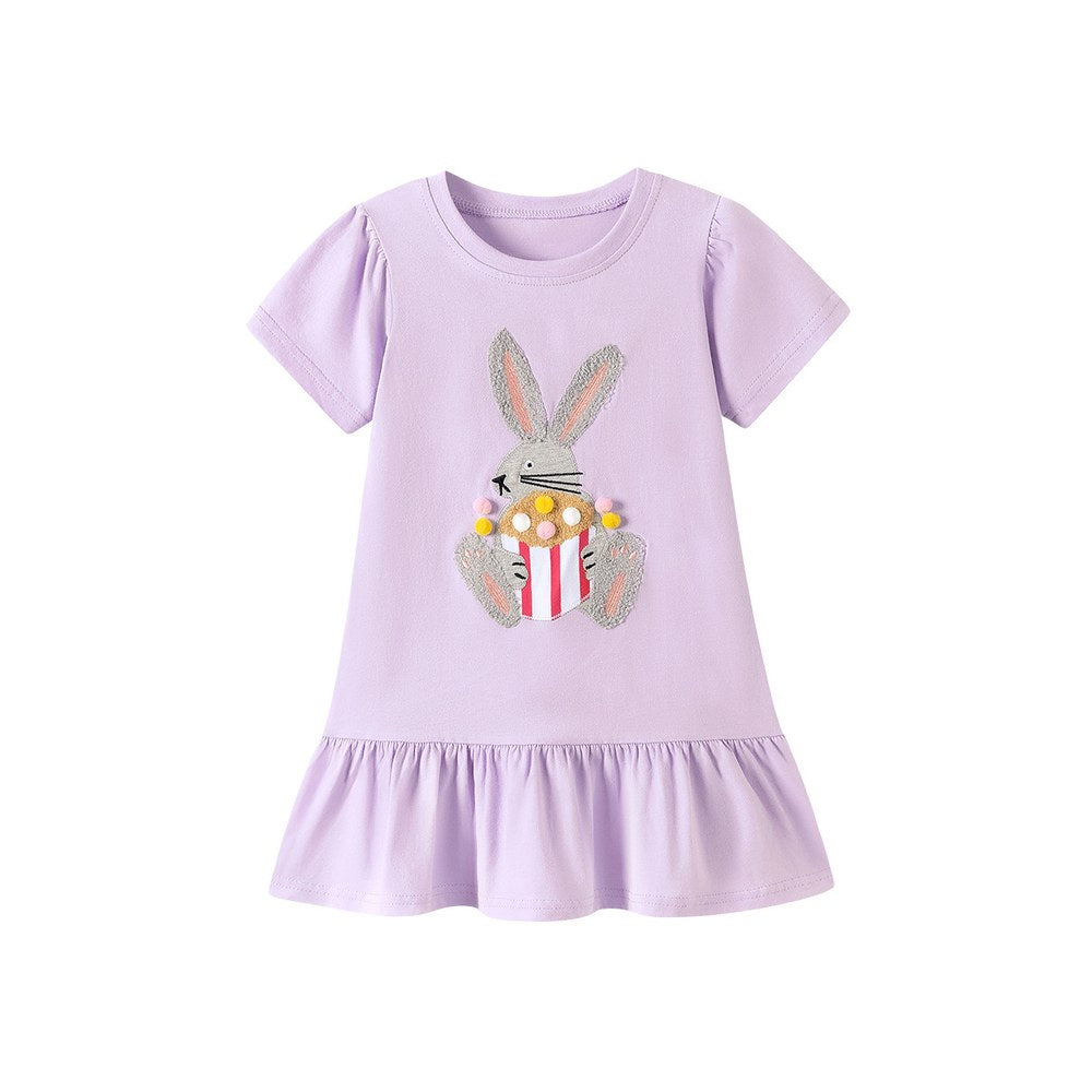 Animals Cartoon Pattern Short Sleeves Dress for Stylish Girls