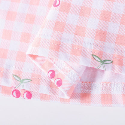 Cherry and Plaid Pattern Fly Sleeves Dress for Stylish Girls