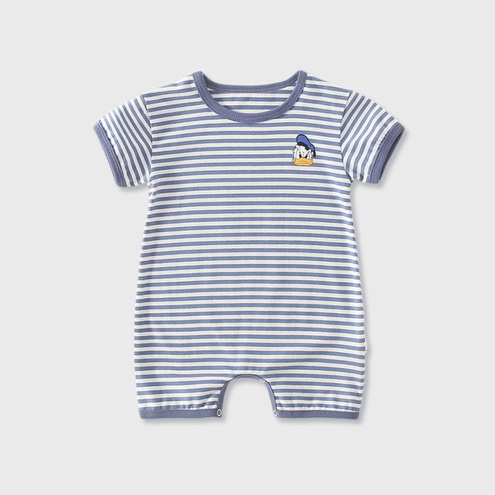 Baby Unisex Short Sleeves Cartoon and Striped Pattern Rompers Bodysuits