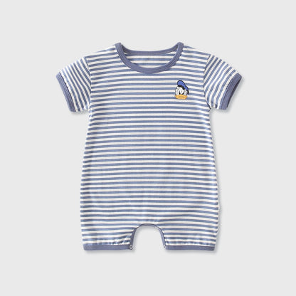 Baby Unisex Short Sleeves Cartoon and Striped Pattern Rompers Bodysuits