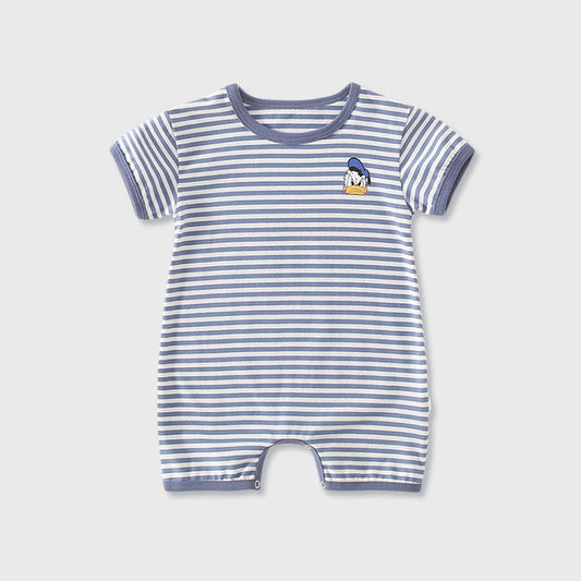 Baby Unisex Short Sleeves Cartoon and Striped Pattern Rompers Bodysuits