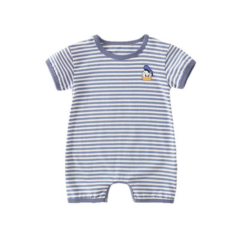 Baby Unisex Short Sleeves Cartoon and Striped Pattern Rompers Bodysuits