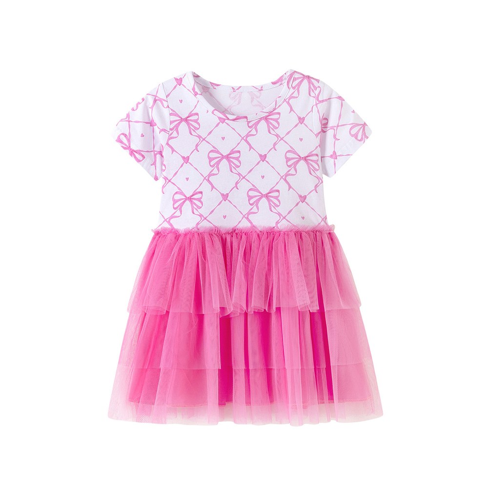 Geometric Pattern Short Sleeves Crew Neck Dress for Stylish Girls
