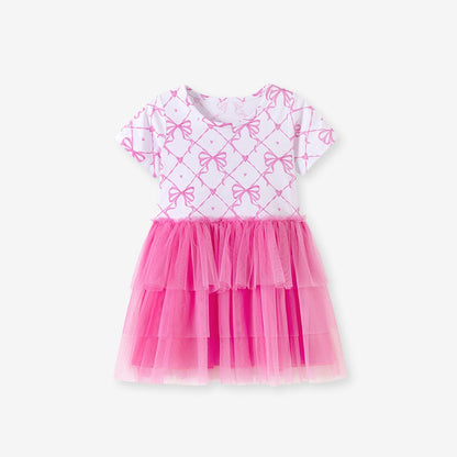 Geometric Pattern Short Sleeves Crew Neck Dress for Stylish Girls